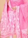 2 Piece Unstitched Soft Jamdani Churidar Set - Persian Pink - Image 2