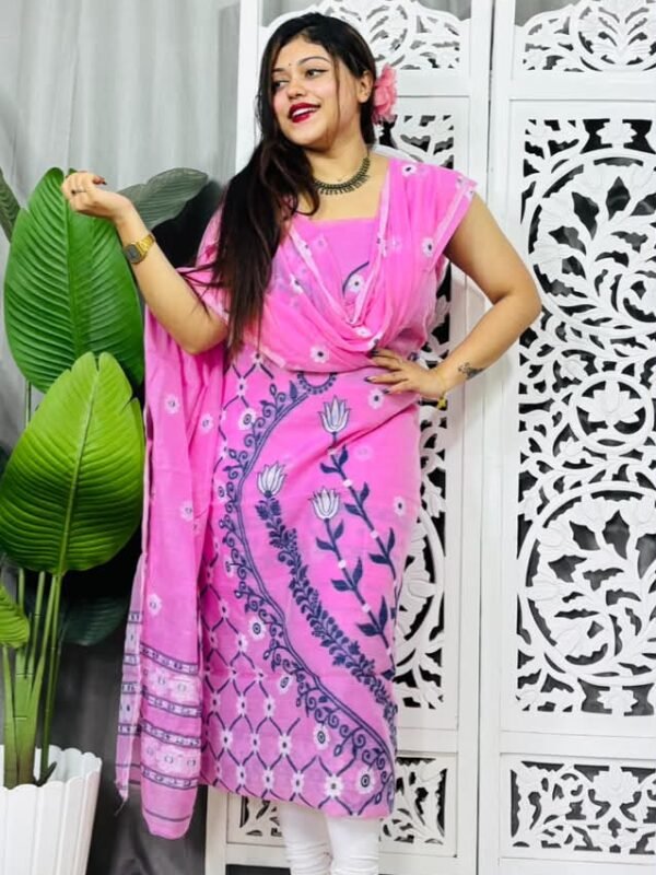 Unstitched Soft Jamdani Churidar Piece - Persian Pink