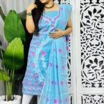 Unstitched Soft Jamdani Churidar 2 Piece Set - Picton Blue