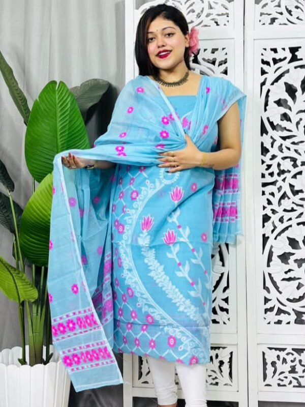 Unstitched Soft Jamdani Churidar Piece - Picton Blue