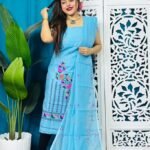 2 Piece Unstitched Soft Jamdani Churidar Set - Picton Blue