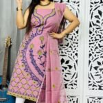 Unstitched Soft Jamdani Churidar 2 Piece Set - Pink Daisy