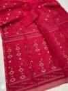 Patli Pallu Soft Dhakai Jamdani Sari with Blouse Piece - Pinkish Red - Image 2
