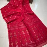 Patli Pallu Soft Dhakai Jamdani Sari with Blouse Piece - Pinkish Red