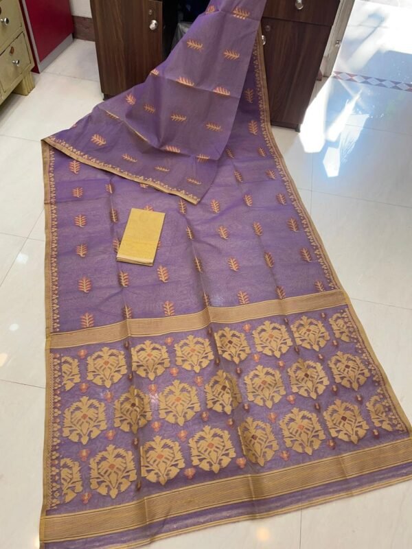 Soft Dhakai Jamdani Saree with Blouse Piece - Plum Purple