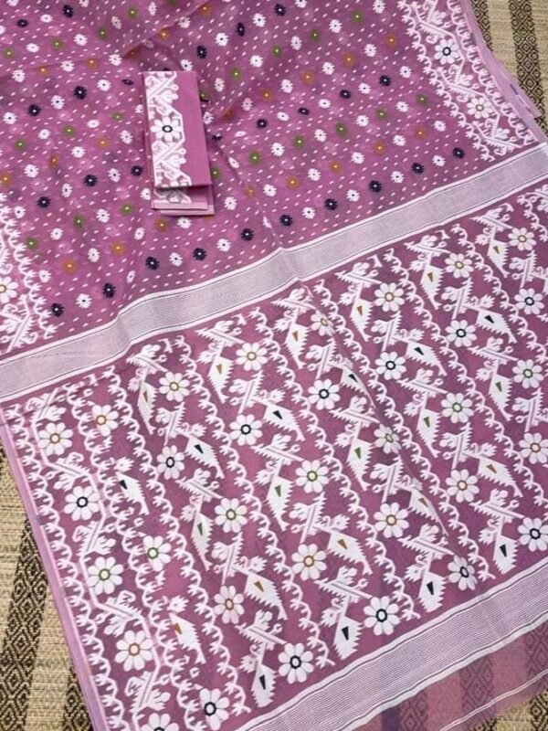 Shiuli Korat Soft Dhakai Jamdani Saree with Blouse Piece - Purplish Pink