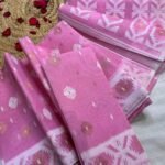 Barfi Buti Soft Dhakai Jamdani Sari with Blouse Piece - Purplish Pink