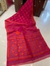 Pata Soft Dhakai Jamdani Sari with Blouse Piece - Purplish Red