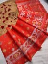 Barfi Buti Soft Dhakai Jamdani Sari with Blouse Piece - Orange Red - Image 2