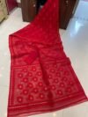 Pata Soft Dhakai Jamdani Sari with Blouse Piece - Red