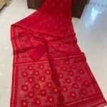 Pata Soft Dhakai Jamdani Sari with Blouse Piece - Red