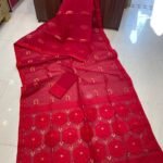 Soft Dhakai Jamdani Saree with Blouse Piece - Red