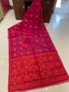 Soft Dhakai Jamdani Saree with Blouse Piece - Red Pink