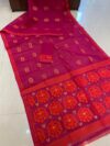 Soft Dhakai Jamdani Saree with Blouse Piece - Red Pink - Image 2