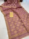 Pata Soft Dhakai Jamdani Sari with Blouse Piece - Rose Taupe - Image 2