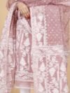 2 Piece Unstitched Soft Jamdani Churidar Set - Rosy Brown - Image 2
