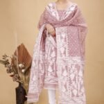 2 Piece Unstitched Soft Jamdani Churidar Set - Rosy Brown