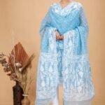 2 Piece Unstitched Soft Jamdani Churidar Set - Sky Blue
