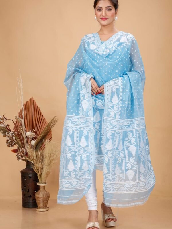 2 Piece Unstitched Soft Jamdani Churidar Set - Sky Blue