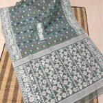 Shiuli Korat Soft Dhakai Jamdani Saree with Blouse Piece - Steel Grey