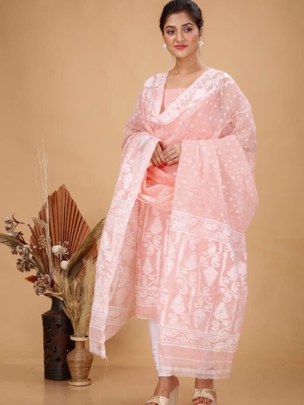 2 Piece Unstitched Soft Jamdani Churidar Set - Sweet Pink