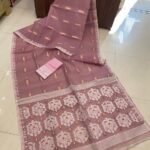 Soft Dhakai Jamdani Saree with Blouse Piece - Turkish Rose
