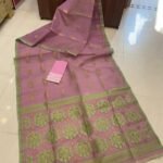 Soft Dhakai Jamdani Saree with Blouse Piece - Turkish Rose