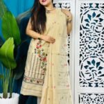2 Piece Unstitched Soft Jamdani Churidar Set - Vanila
