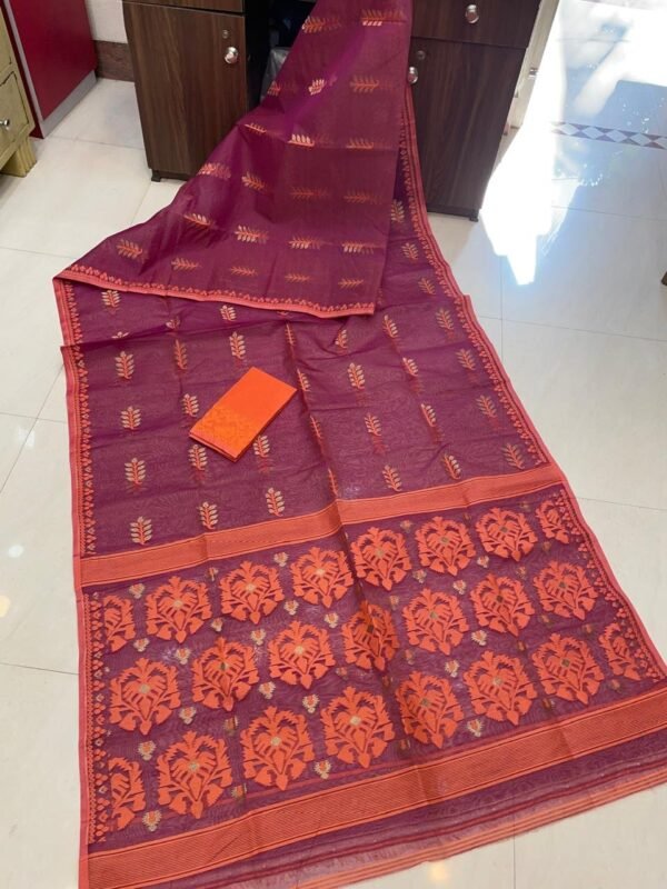 Soft Dhakai Jamdani Saree with Blouse Piece - Velvet Maroon