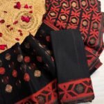 Barfi Buti Soft Dhakai Jamdani Sari with Blouse Piece - Black
