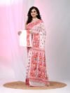 Ikkat Soft Dhakai Jamdani Sari with Blouse Piece - White
