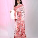 Ikkat Soft Dhakai Jamdani Sari with Blouse Piece - White
