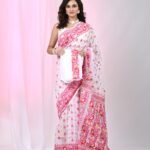 Ikkat Soft Dhakai Jamdani Sari with Blouse Piece - White