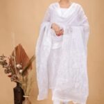 2 Piece Unstitched Soft Jamdani Churidar Set - White