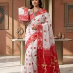 Buti Jal Soft Dhakai Jamdani Sari with Blouse Piece - White