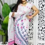 Unstitched Soft Jamdani Churidar 2 Piece Set - White