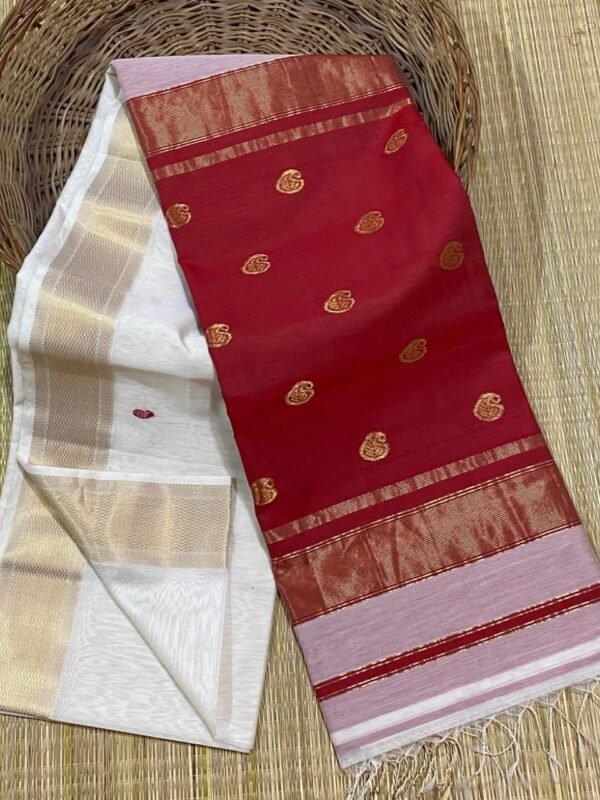 Maheshwari Design Handloom Jamdani Sari with Blouse Piece - White