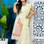 2 Piece Unstitched Soft Jamdani Churidar Set - White Rock