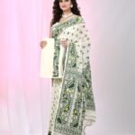 Ikkat Soft Dhakai Jamdani Sari with Blouse Piece - White Rock
