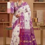 Buti Jal Soft Dhakai Jamdani Sari with Blouse Piece - White Rock