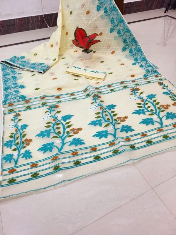 Nayan Tara Soft Dhakai Jamdani Sari with Blouse Piece - White Rock