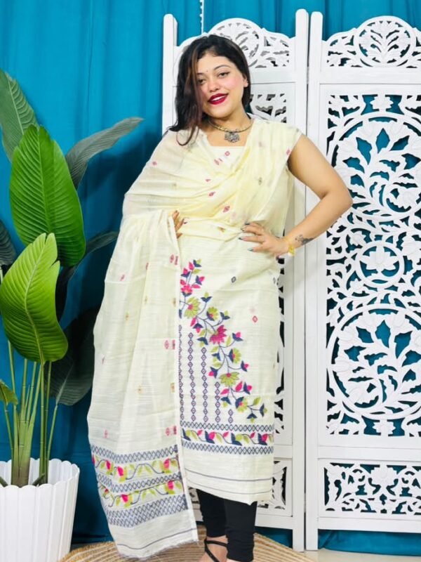 2 Piece Unstitched Soft Jamdani Churidar Set - White Rock