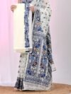 Ikkat Soft Dhakai Jamdani Sari with Blouse Piece - White Rock