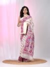 Ikkat Soft Dhakai Jamdani Sari with Blouse Piece - White Rock