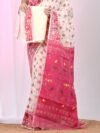 Ikkat Soft Dhakai Jamdani Sari with Blouse Piece - White Rock
