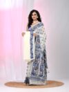 Ikkat Soft Dhakai Jamdani Sari with Blouse Piece - White Rock