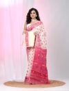 Ikkat Soft Dhakai Jamdani Sari with Blouse Piece - White Rock