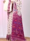 Ikkat Soft Dhakai Jamdani Sari with Blouse Piece - White Rock