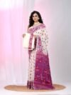 Ikkat Soft Dhakai Jamdani Sari with Blouse Piece - White Rock