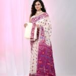 Ikkat Soft Dhakai Jamdani Sari with Blouse Piece - White Rock